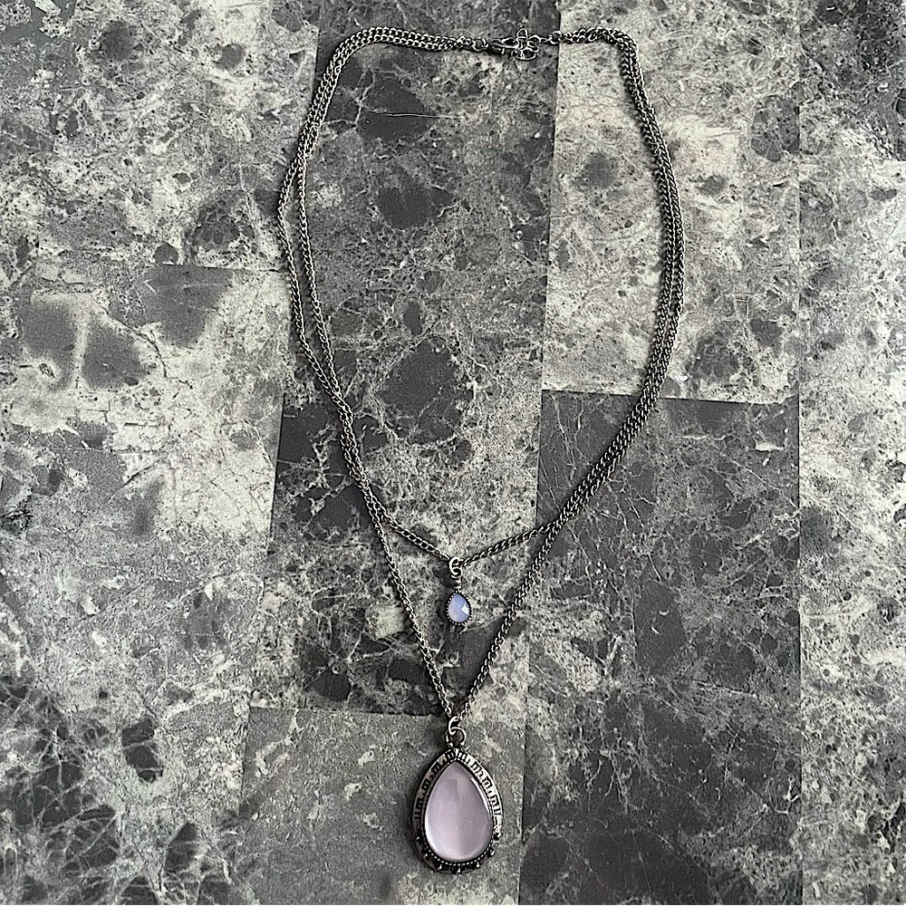 Purple Teardrop Layered Chain Necklace